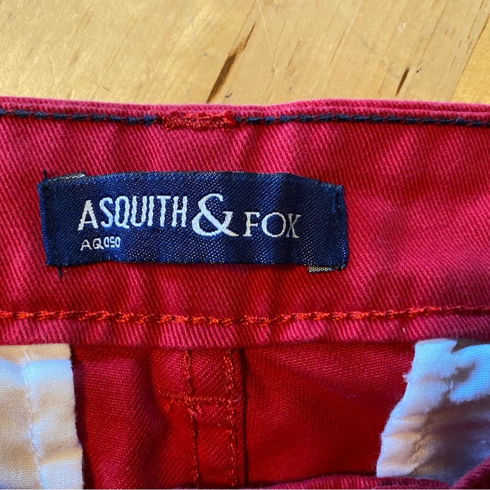 Asquith and Fox bright red slim cotton chino pants 30 Tall actual 32 x 32 EUC